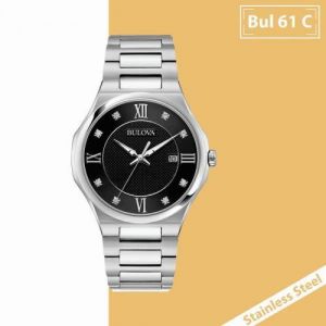 RELOJ MARCA BULOVA ACERO INOXIDABLE CO N PIEDRAS PRECIOSAS  CON  IDEAL  CON  EN CARATULA   NEGRO   AZUL MARINO EXTENCIBLE PLATA